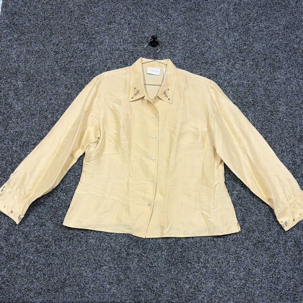 Liz Claiborne Shirt Womens XL Yellow Silk Beaded Lizwear Jeans Blouse Top Luxury